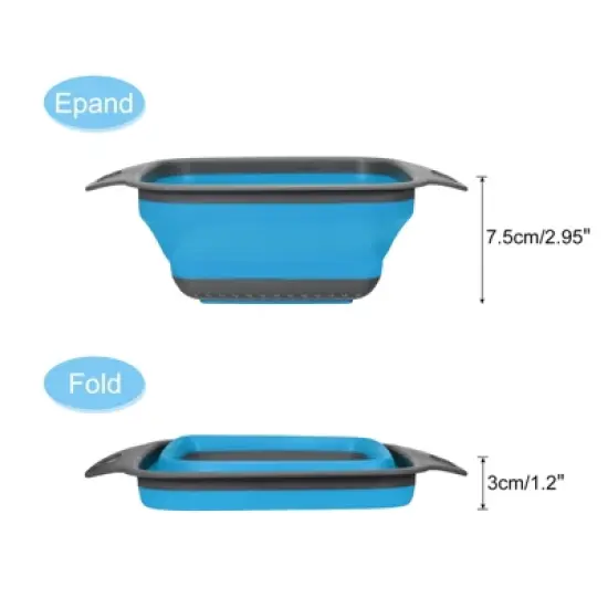 Unique Bargains Collapsible Colander Set Silicone Square Foldable Strainer with Handle Space image {2}
