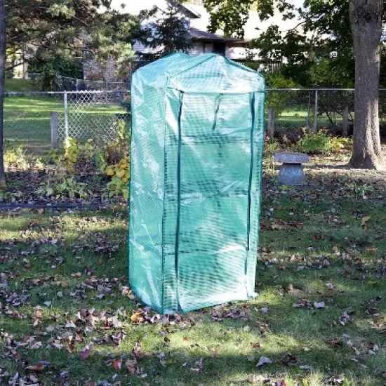Sunnydaze Outdoor Portable Growing Rack 4-Tier Greenhouse with Roll-Up Door - 4 Shelves - Green image {6}