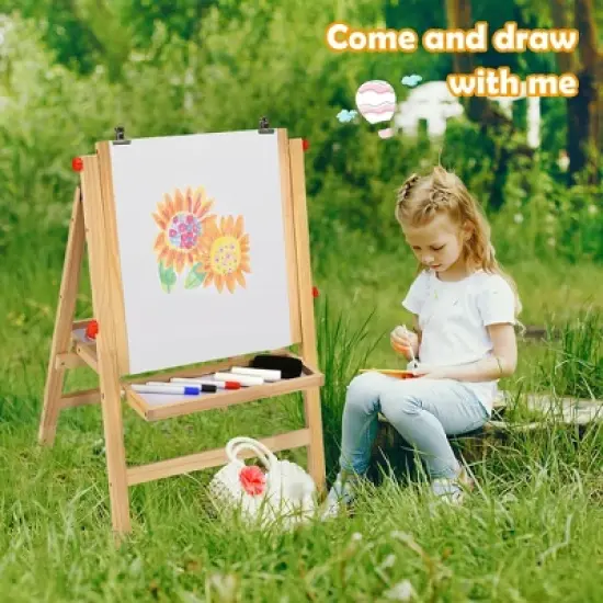 Costway Kids Art Easel w/ Whiteboard & Paper Roll Double Sided Chalkboard image {3}