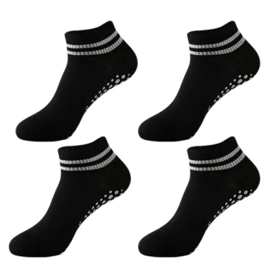 Anna-Kaci 4 Pairs Women's Ankle Grip Yoga Socks Soft Cotton Non-Slip Bottom Striped Cuff image {12}