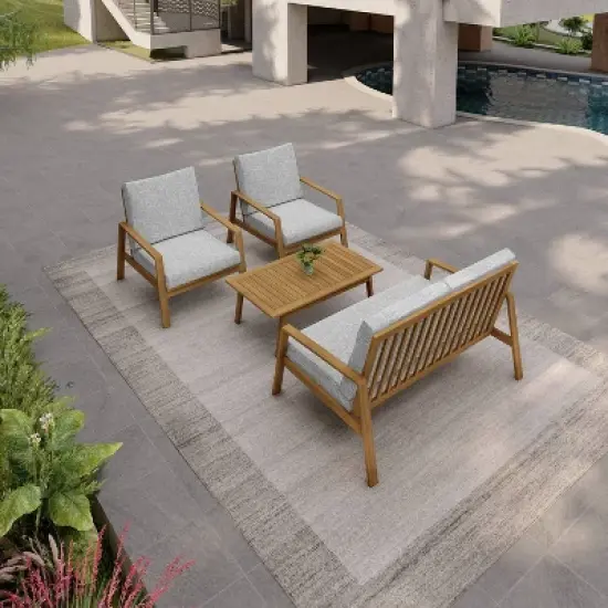 Saman 4pc FSC Wood Patio Set with Cushions - Gray - DUKAP image {2}