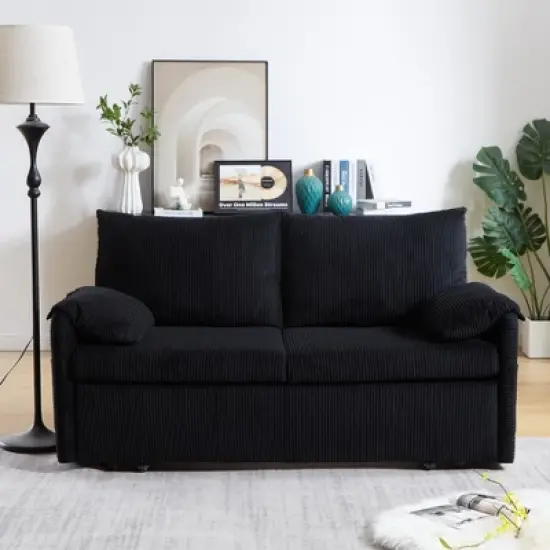 MAYEERTY 64.5 Sleeper Sofa Bed 3 in 1 Adjustable Pullout 2 Pillows Side Pockets Soft Corduroy Convertible image {5}