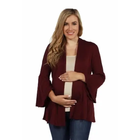 24seven Comfort Apparel Bell Sleeve Flared Open Front Maternity Cardigan image {6}