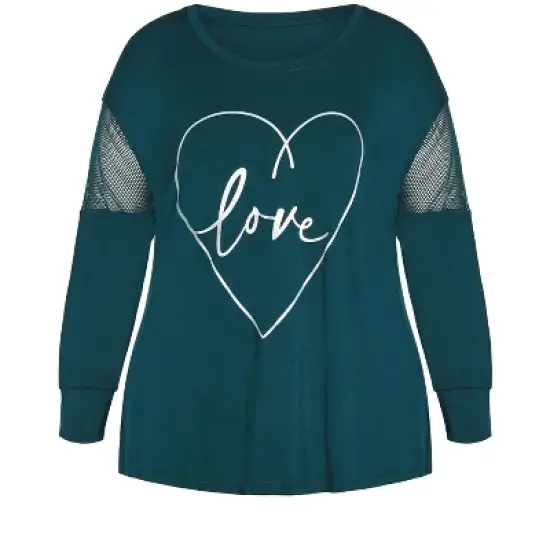 Women's Plus Size Mesh Sleeve Top - jewel green | AVENUE image {2}