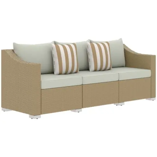 Outsunny 3 Seater Patio Wicker Sofa, Outdoor Furniture Rattan Couch with Cushions, Throw Pillows, for Garden, Backyard, Porch image {7}