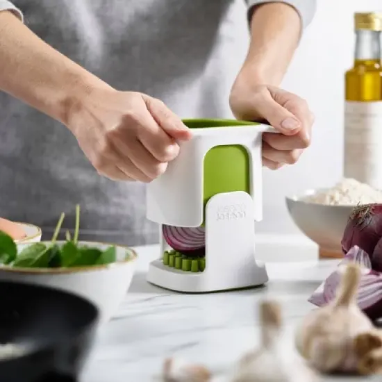 Joseph Joseph ChopCup: Manual Food Chopper with Ergonomic Handle & Stainless Steel Blades, Dishwasher-Safe, White image {4}