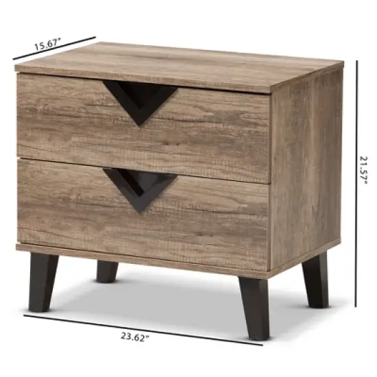 Swanson Modern and Contemporary Wood 2 - Drawer Nightstand - Light Brown - Baxton Studio image {6}