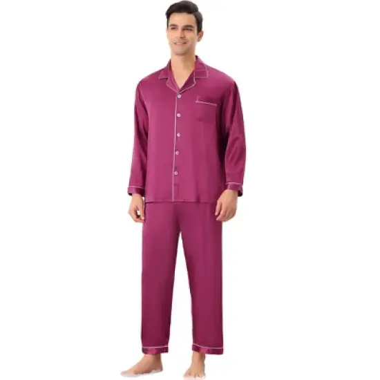 Lars Amadeus Men's Satin Sleeping Long Sleeves Shirt Pants Pajama Set image {7}