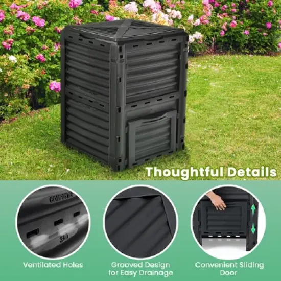 Tangkula 80-Gallon Outdoor Composter W/ Large Openable Lid & Bottom Exit Door image {3}