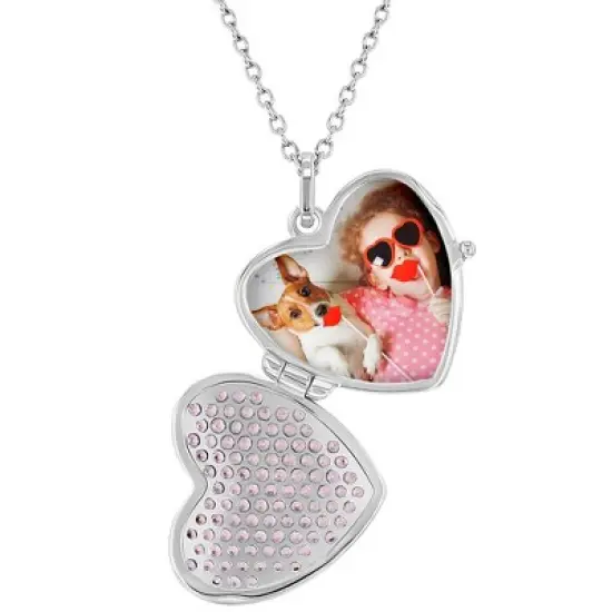Girls' Pave Heart CZ Sterling Silver Locket Necklace - In Season Jewelry image {2}
