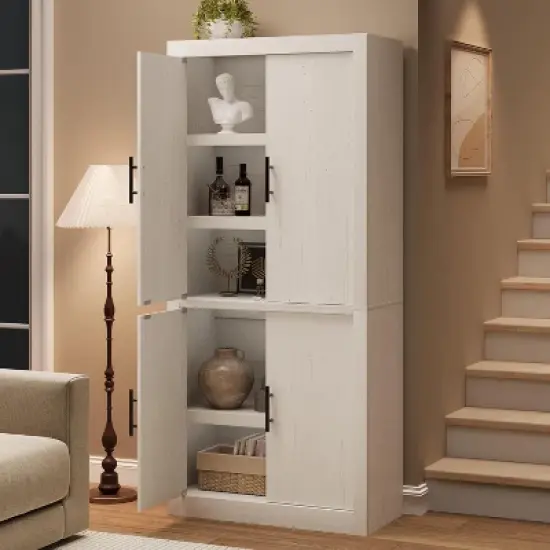 All-Wood Kitchen Pantry Cabinet with 4 Magnetic Doors, Farmhouse Style Freestanding Food Storage Cupboard, Adjustable Shelves, Large Capacity image {3}