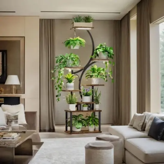 61 Inch Indoor Tall Plant Stand With Grow Light,8 Tiered S-Shaped Metal Plant Stand,Metal Plant Display Stand For Home Patio-Coolbibila image {5}