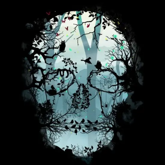 Junior's Design By Humans Dark Forest Skull By sitchko T-Shirt image {1}