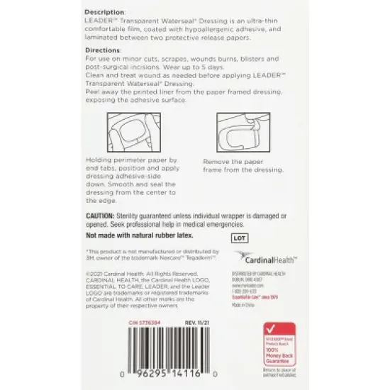Leader Sterile Transparent Waterseal Dressing 8 ea image {2}