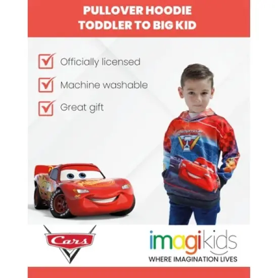 Disney Pixar Cars Lightning McQueen Fleece Pullover Hoodie Toddler to Big Kid image {2}