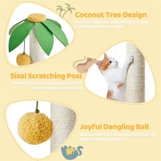 Yaheetech 37&Prime; Tall Coconut Palm Cat Tree with Natural Sisal Rope Green/Yellow Green image {3}