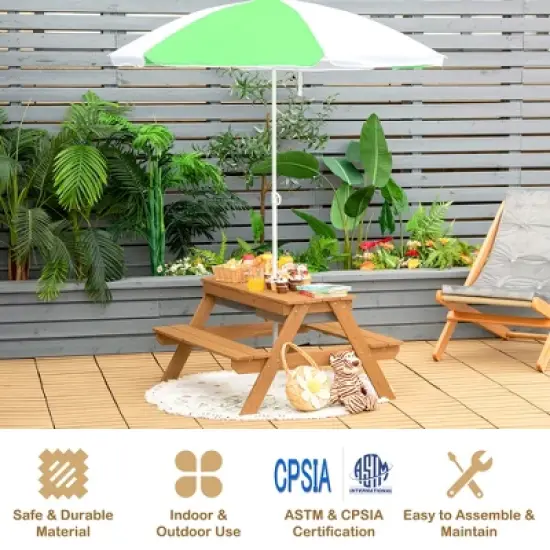 Babyjoy 3-in-1 Kids Picnic Table Outdoor Water Sand Table w/ Umbrella Play Boxes image {1}