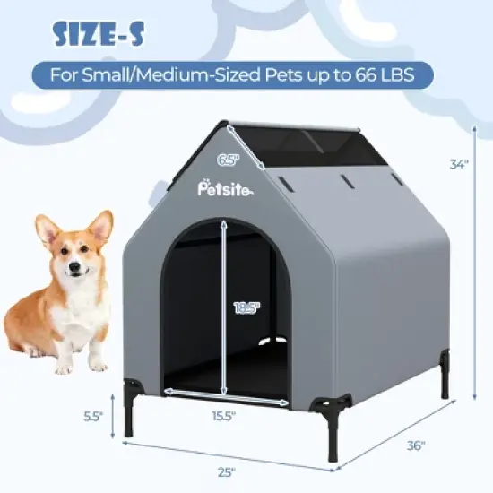 Tangkula 36" Elevated Dog House for Small Breeds Large Pet House w/ Ventilated Windows image {8}