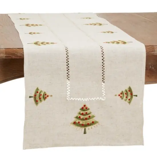 Saro Lifestyle Holiday Table Runner With Embroidered Christmas Tree Design image {4}
