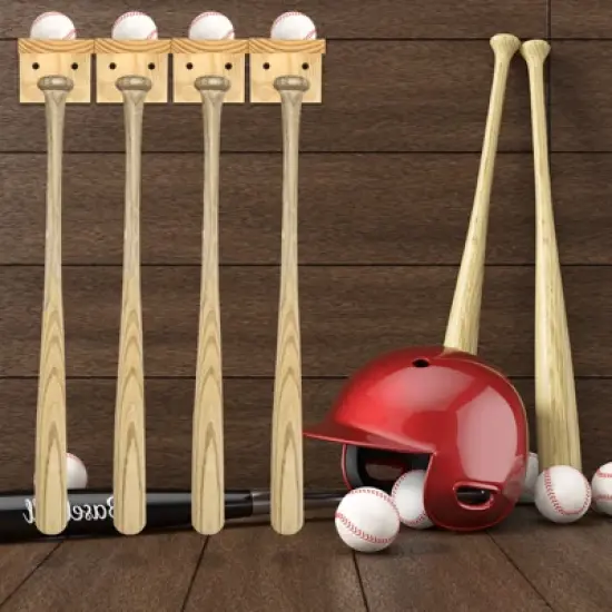 Unique Bargains Wall Mount Sturdy Wood Durable Storage Baseball Bat Holder image {3}