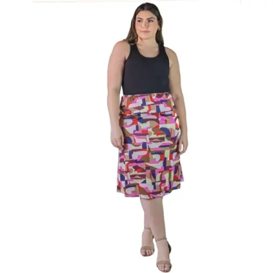 Plus Size Knee Length Abstract Print Elastic Waistband Skirt image {7}