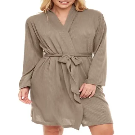 Women's Soft Ribbed Waffle Rib Knit Wrap Robe with Pockets, Lightweight Bathrobe image {9}