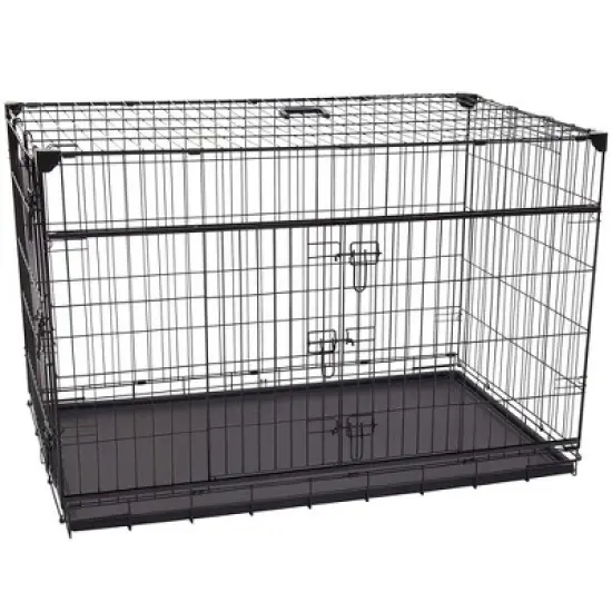Lucky Dog Dwell Series 48 Inch Extra Large Lightweight Kennel Secure Fenced Pet Dog Crate w/Divider Panels, Sliding Doors, and Removable Tray, Black image {6}