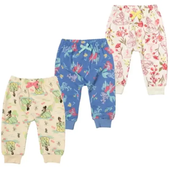 Disney Princess Ariel Tiana Belle Girls French Terry 3 Pack Pants Toddler image {7}
