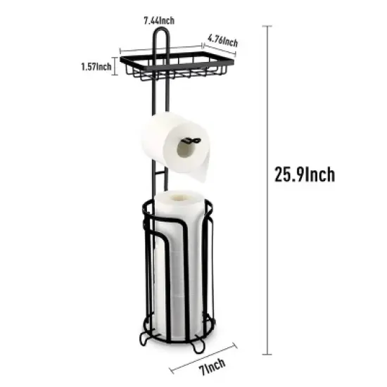 FURNIinspire 2pc Tissue Paper Roll Stand Shelf Bathroom Toilet Paper Storage Holder Floor Standing Toilet Paper Dispenser, Black, 15.8"*7.22"*7.22" image {2}