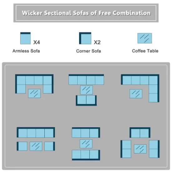 Costway 7PCS Patio Rattan Furniture Set Sectional Sofas Off White & Grey Cushion Covers image {6}