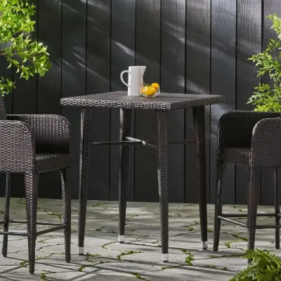 GDFStudio Domina Outdoor Wicker Square Bar Table, Multibrown image {1}