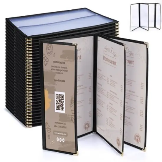 WeChef 30 Pcs Menu Covers 8.5x14" 3 Page 6 View & 4.25x14" Half Page Wine List image {9}