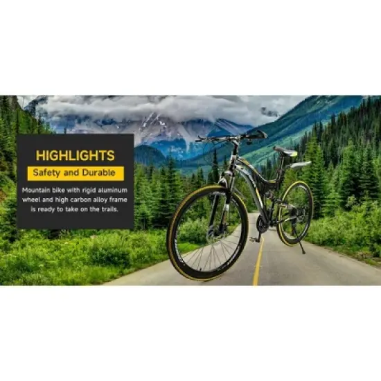 Topteng 21 Speed 26 inches Mountain Bike, Full Suspension MTB for Teenagers- Yellow image {10}