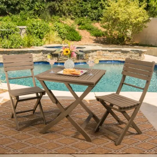 Positano 3pc Acacia Wood Foldable Bistro Set: Weather-Resistant, Space-Saving - Christopher Knight Home image {4}