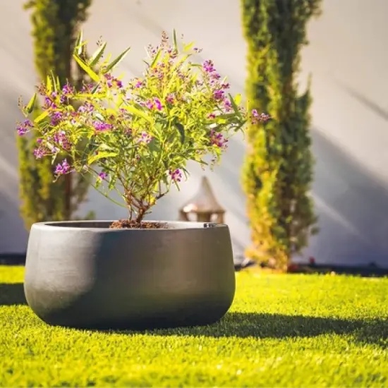 Rosemead Home & Garden, Inc. Concrete Outdoor Curvaceous Design Planter Pot Black 16"x16" image {2}