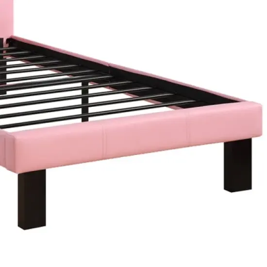 Twin Faux Leather Upholstered Bed with Tufted Headboard Pink - Benzara image {3}
