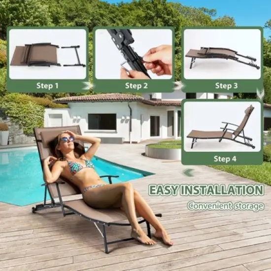 MUKE Adjustable Patio Chaise Lounge Chair with Rear Wheel, 5-Position Recliner for Pool, Beach & Garden image {5}