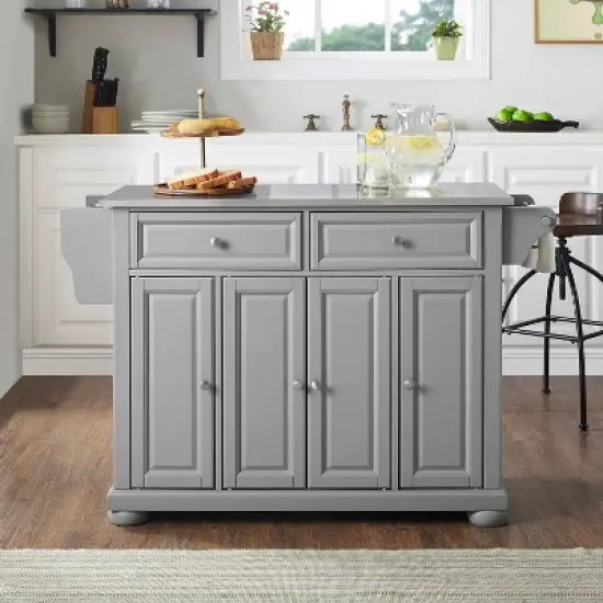 Alexandria Stainless Steel Top Kitchen Island/Cart Gray/Stainless Steel - Crosley image {2}
