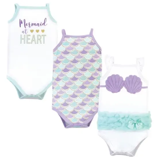 Little Treasure Baby Girl Cotton Bodysuits 3pk, Mermaid image {4}