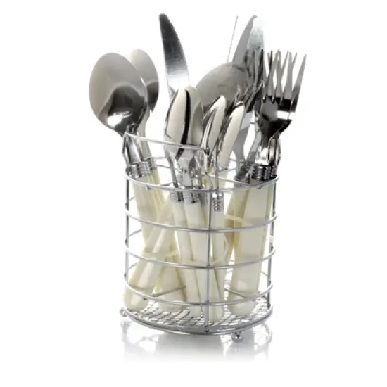 Gibson Sensations II 16 Piece Stainless Steel Flatware Set with Black Handles and Chrome Caddy image {10}