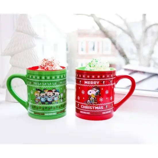 Silver Buffalo Peanuts Charlie Brown and Snoopy Christmas Sweaters Ceramic Mugs | Set of 2 image {8}