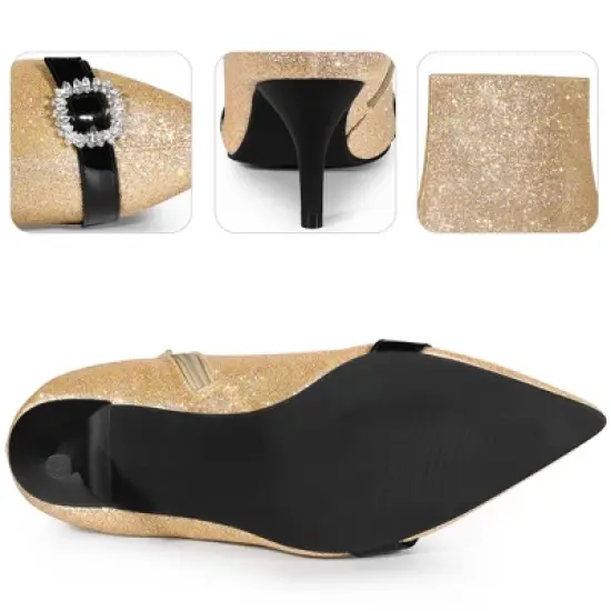 Perphy Women's Rhinestones Pointed Toe Stiletto Heel Glitter Ankle Boots image {2}