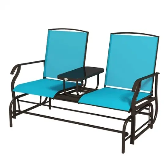 Dexmalle Blue Outdoor Glider Bench with Center Table image {7}