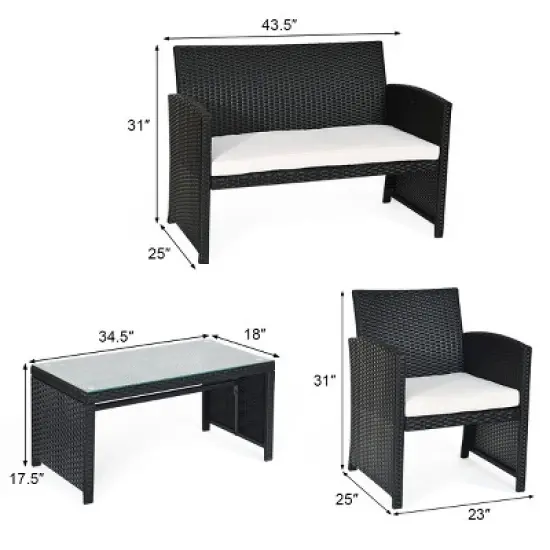 Costway 8PCS Patio Rattan Furniture Conversation Set Cushioned Sofa Table Garden Black image {2}
