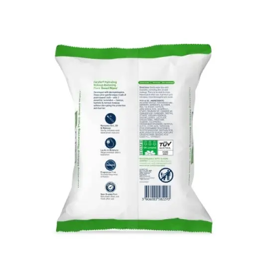 CeraVe Hydrating Makeup Remover Wipes, Plant Based Facial Cleansing Wipes for Sensitive Skin, Fragrance-Free - 25ct image {13}