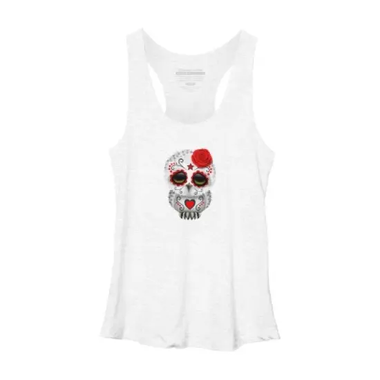 Women's Design By Humans Cute Red Day of the Dead Sugar Skull Owl By jeffbartels Racerback Tank Top image {8}