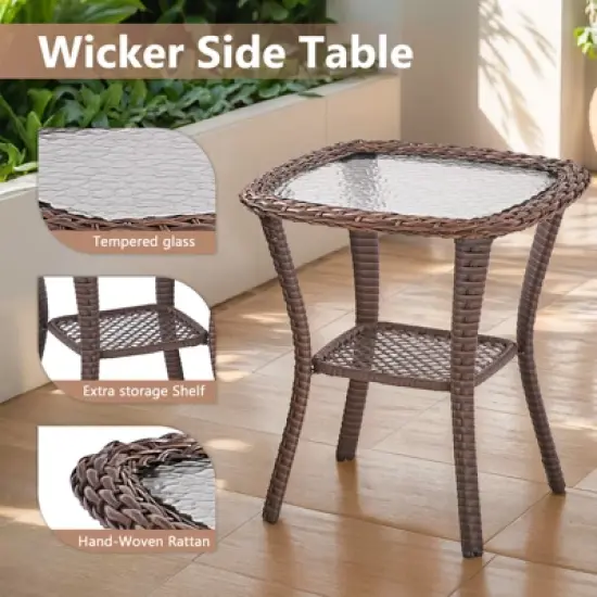 POCASSY 7 Piece 6 inch Thick Upholstered Cushion Patio Furniture Set with Fire Pit Table, All Weather Brown Wicker Outdoor Conversation Set for Deck image {4}