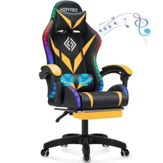 Hoffree Upholstered Massage Gaming Chair Smart Value Ergonomic Office PC Chair with Bluetooth Speaker & RGB Light image {19}