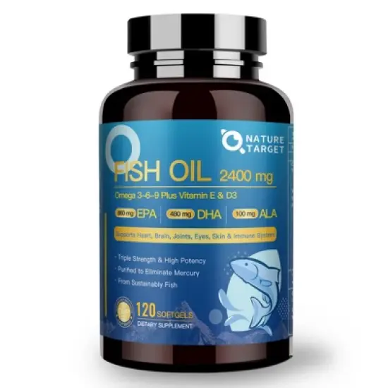 NATURE TARGET Fish Oil 2000mg Omega 3 with Vitamin D3 & E & A - EPA & DHA - 120 Softgels image {7}