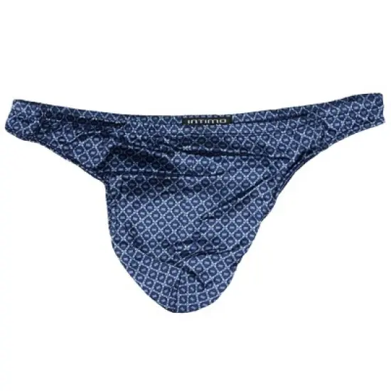 Men's Stretch Silk Thong Diamond Pattern Adult Underwear G-String Blue image {2}